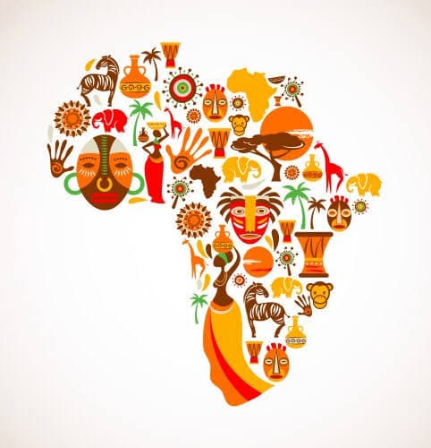 Map of Africa celebrating African languages and heritage